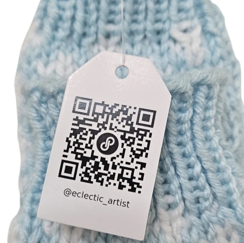 Handmade Blue & White Crochet Mittens with Heart Pattern –Winter Gift Kid's size